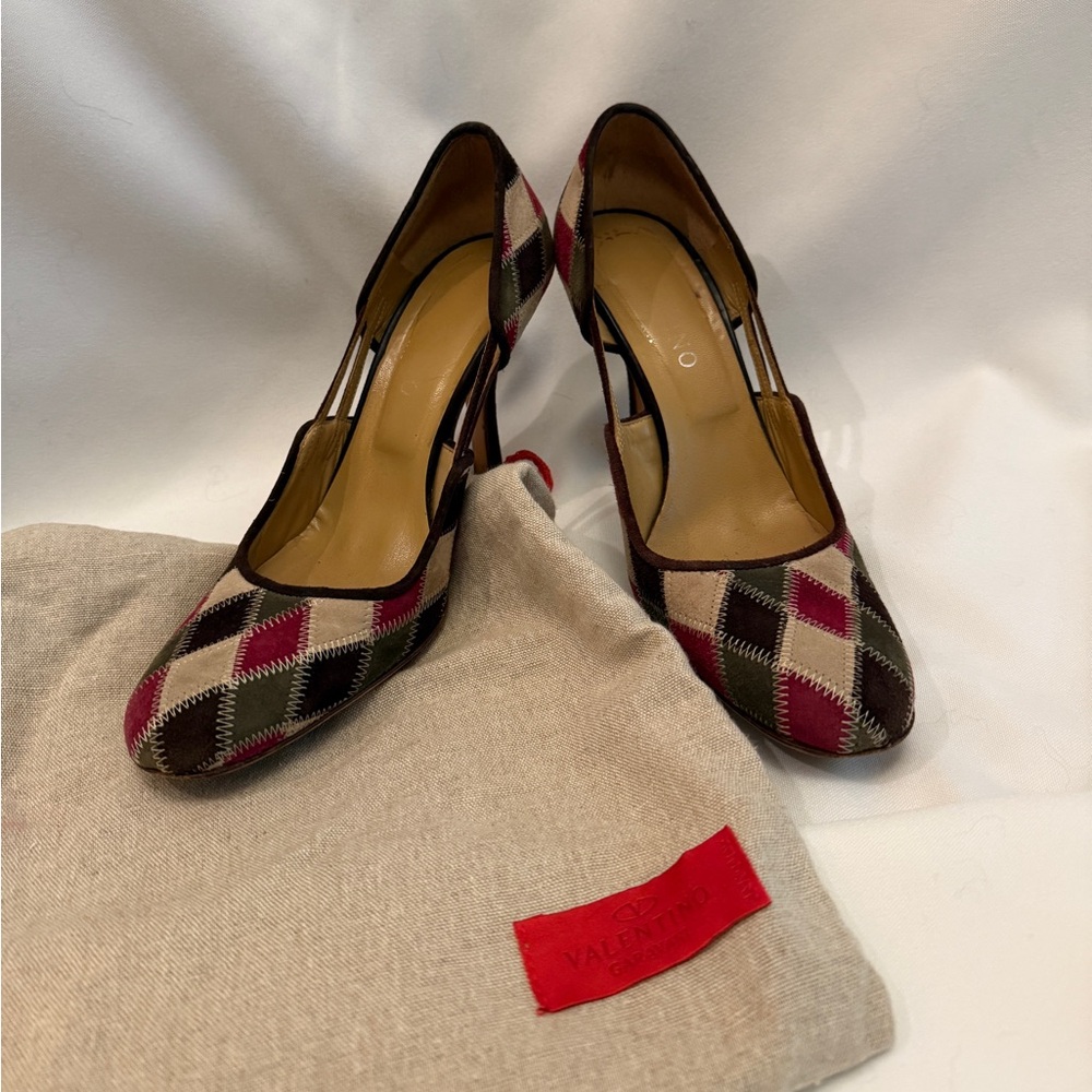 Valentino Garavani Tartan Patterned Suede Heels size 37.5EU